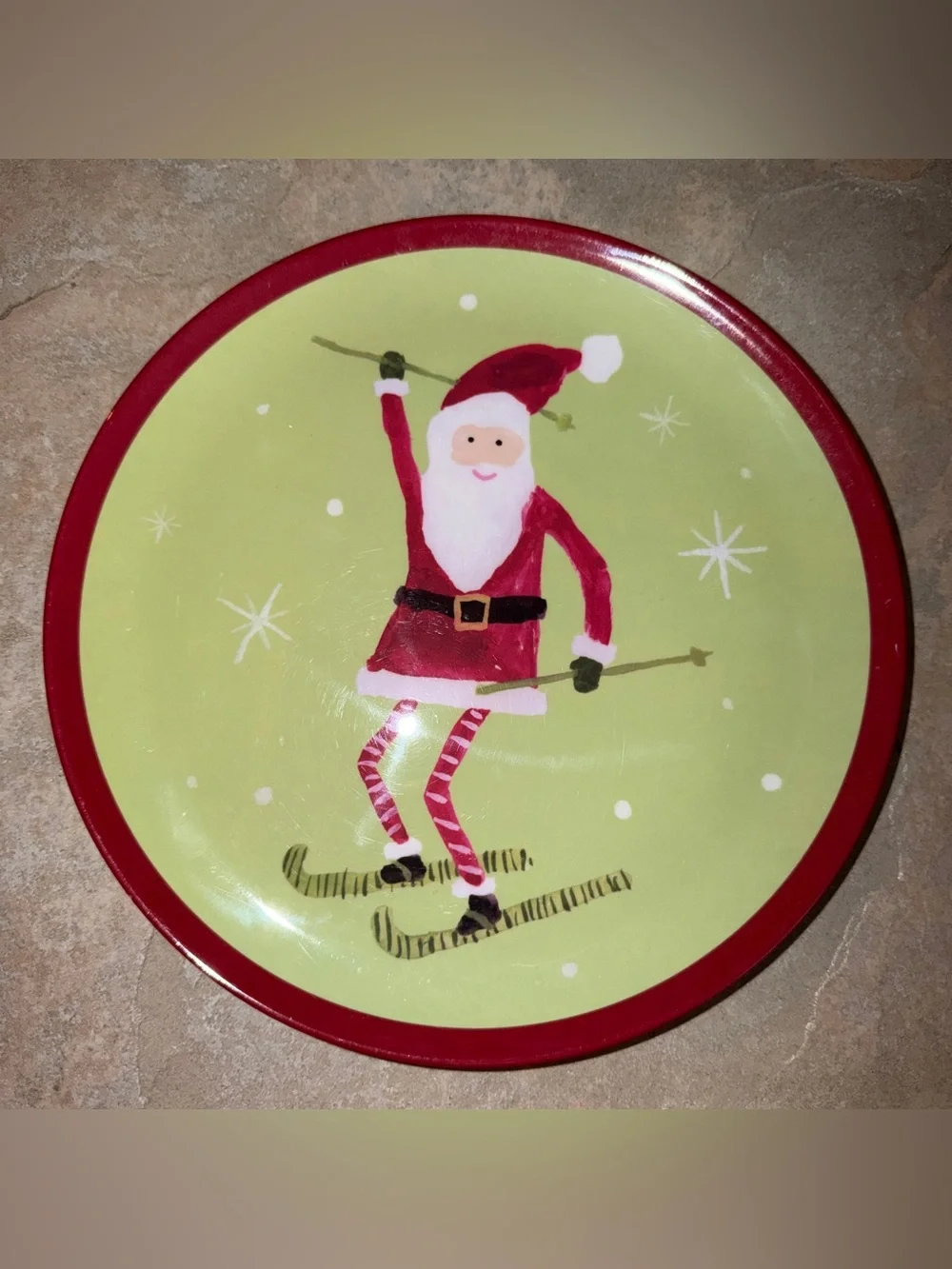 Pottery Barn Kids Christmas Melamine Plates Set 4 Santa Snowman Reindeer Angels